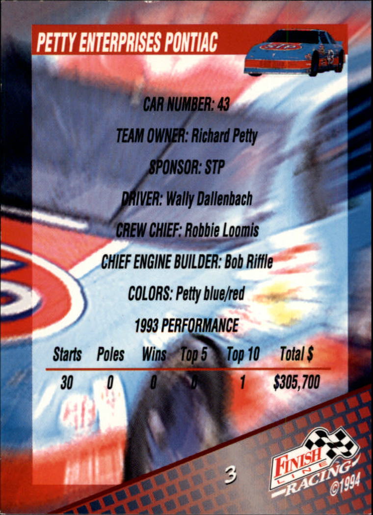 1994 Finish Line #3 Wally Dallenbach Jr.'s Car back image