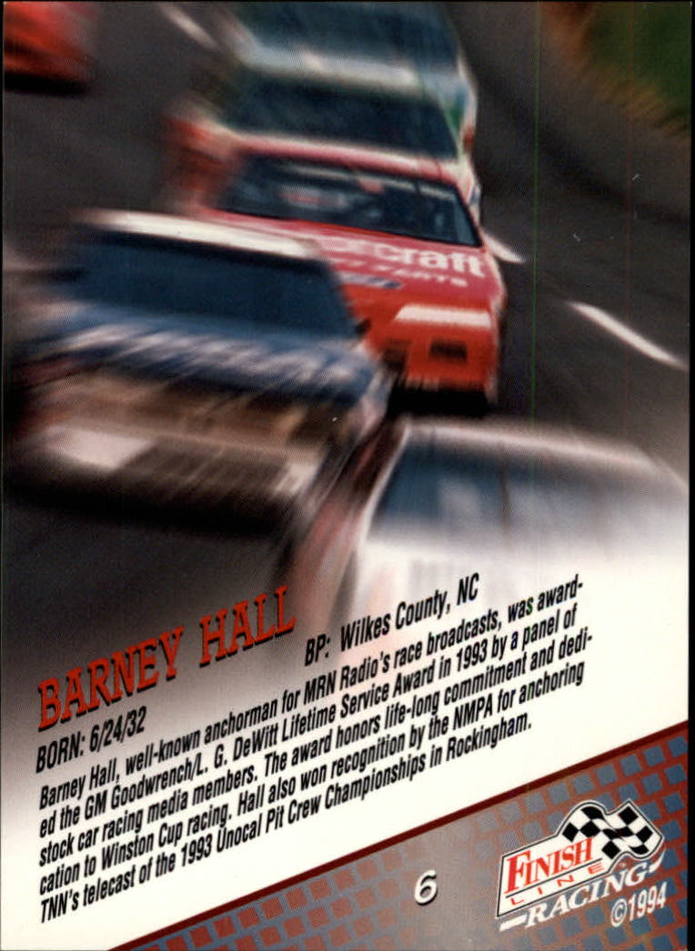 1994 Finish Line #6 Barney Hall back image