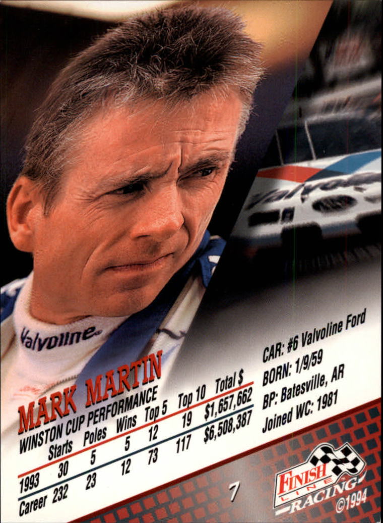 1994 Finish Line #7 Mark Martin back image
