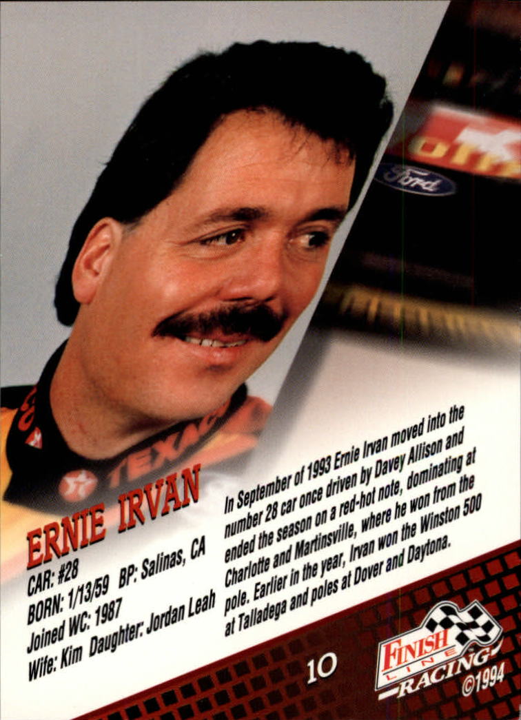1994 Finish Line #10 Ernie Irvan back image