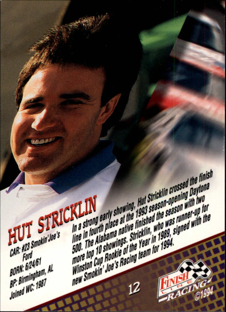 1994 Finish Line #12 Hut Stricklin back image