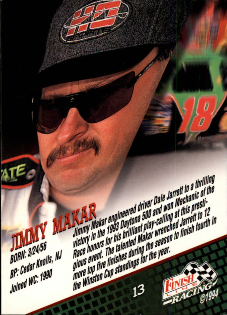 1994 Finish Line #13 Jimmy Makar back image