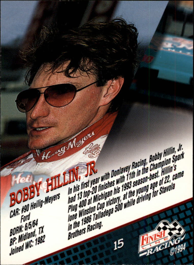 1994 Finish Line #15 Bobby Hillin back image