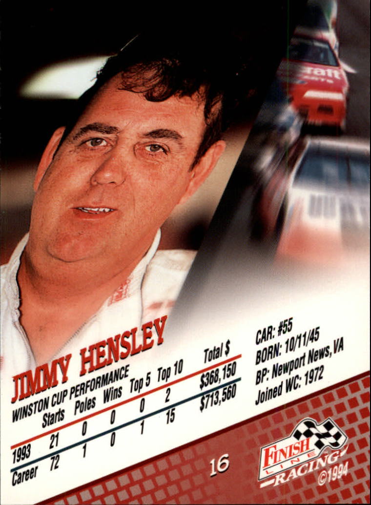 1994 Finish Line #16 Jimmy Hensley back image