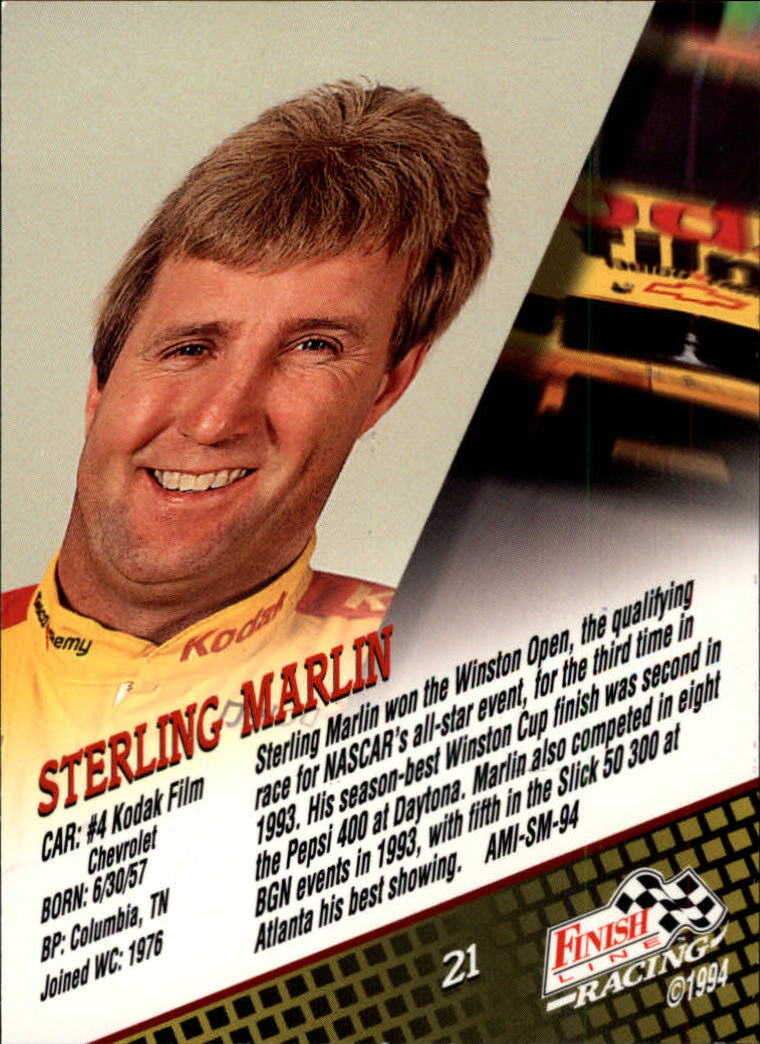 1994 Finish Line #21 Sterling Marlin back image
