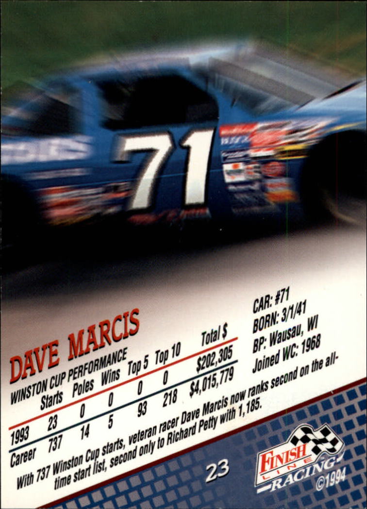 1994 Finish Line #23 Dave Marcis back image