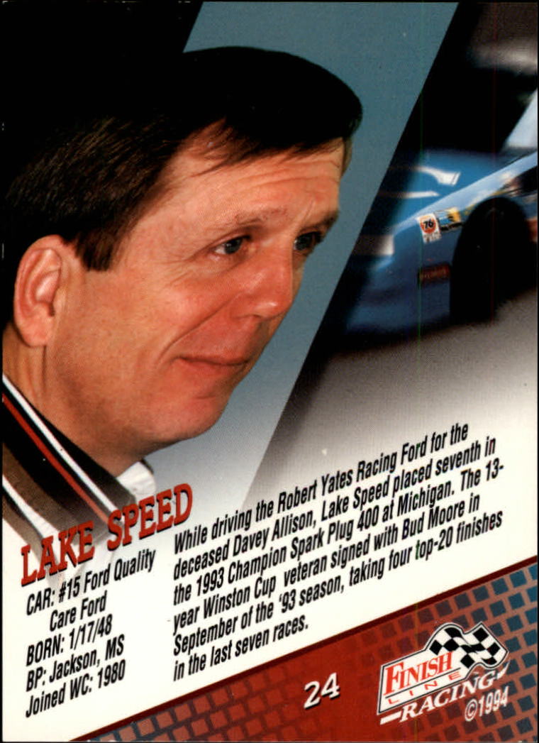 1994 Finish Line #24 Lake Speed back image
