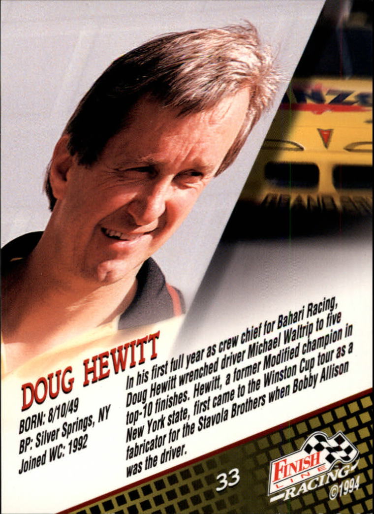 1994 Finish Line #33 Doug Hewitt back image