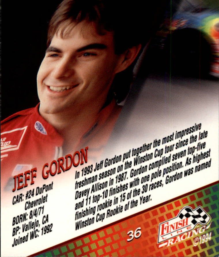 1994 Finish Line #36 Jeff Gordon back image