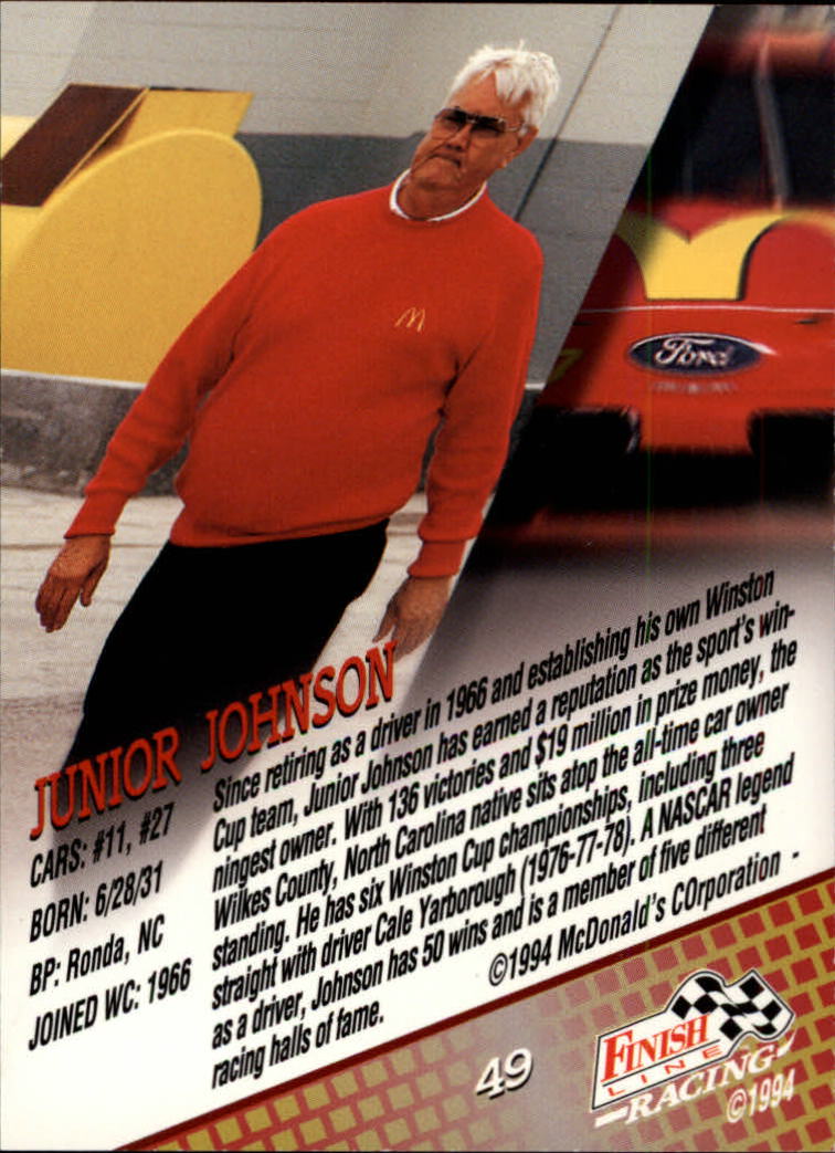 1994 Finish Line #49 Junior Johnson back image
