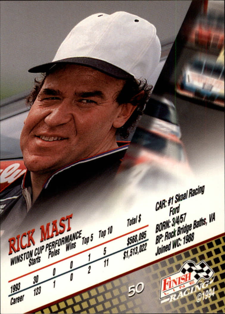 1994 Finish Line #50 Rick Mast back image