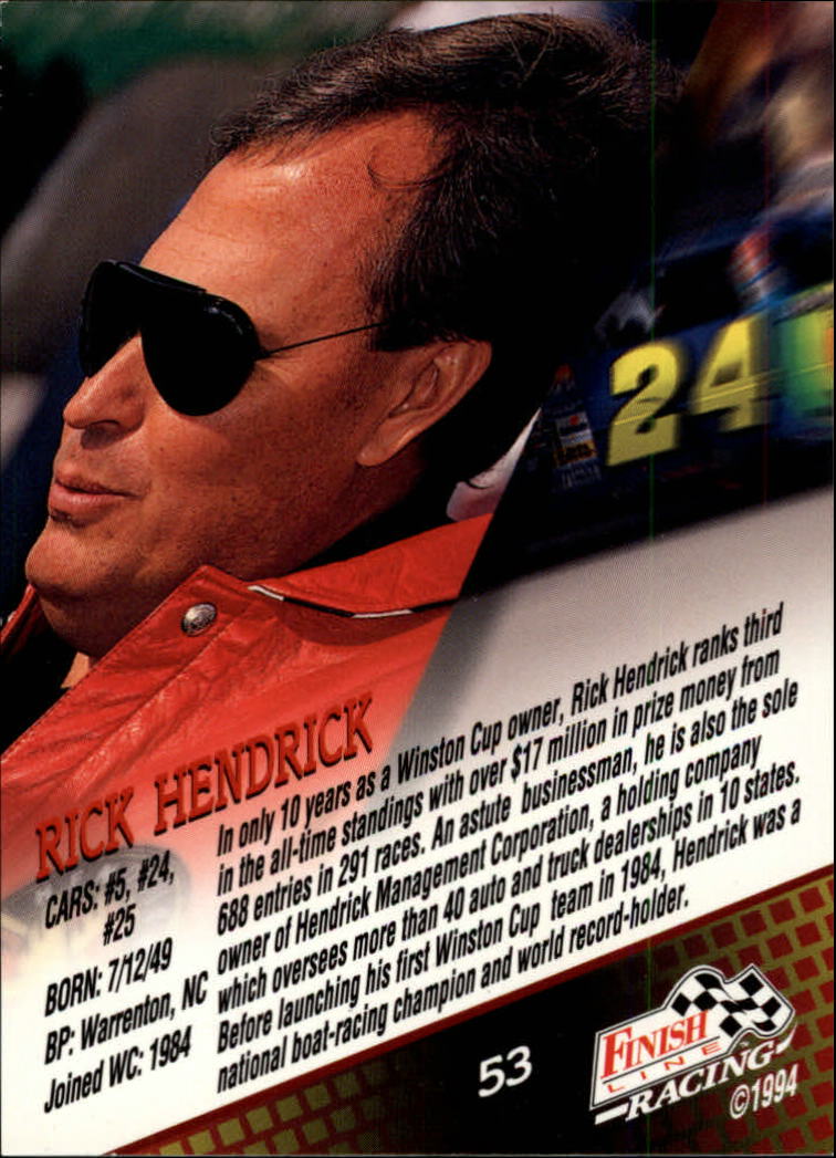1994 Finish Line #53 Rick Hendrick back image