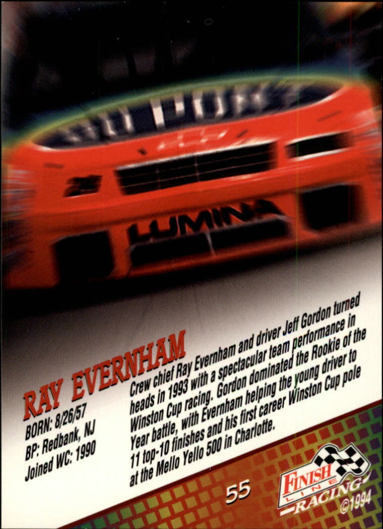 1994 Finish Line #55 Ray Evernham back image