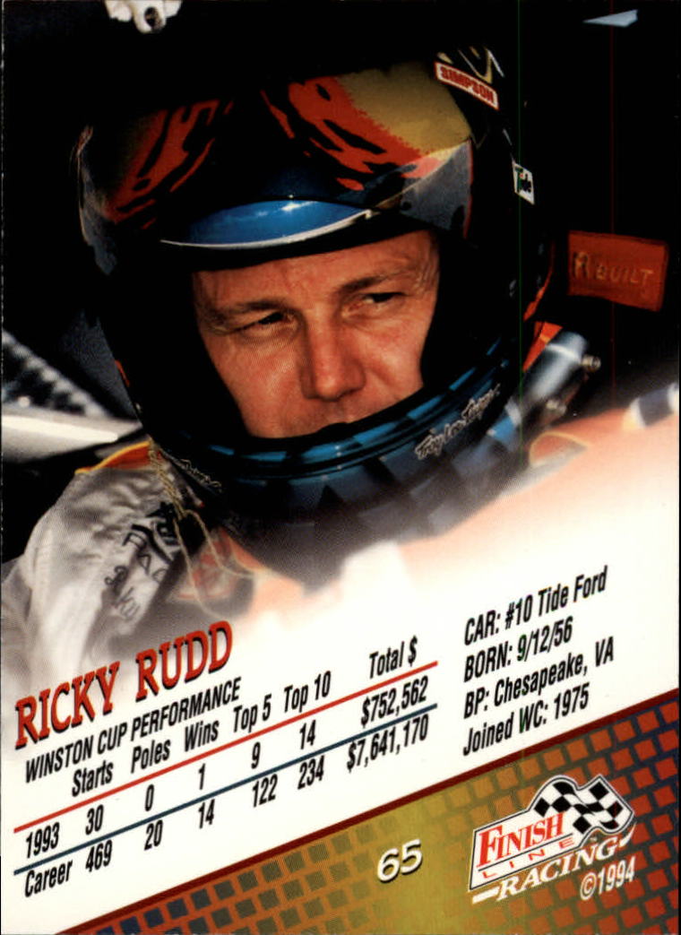 1994 Finish Line #65 Ricky Rudd back image