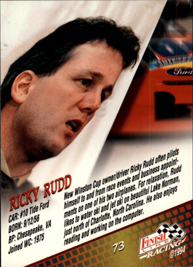 1994 Finish Line #73 Ricky Rudd back image