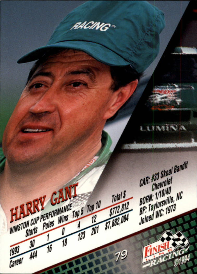 1994 Finish Line #79 Harry Gant back image