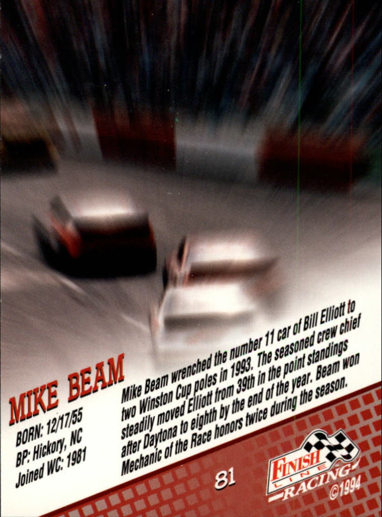 1994 Finish Line #81 Mike Beam back image