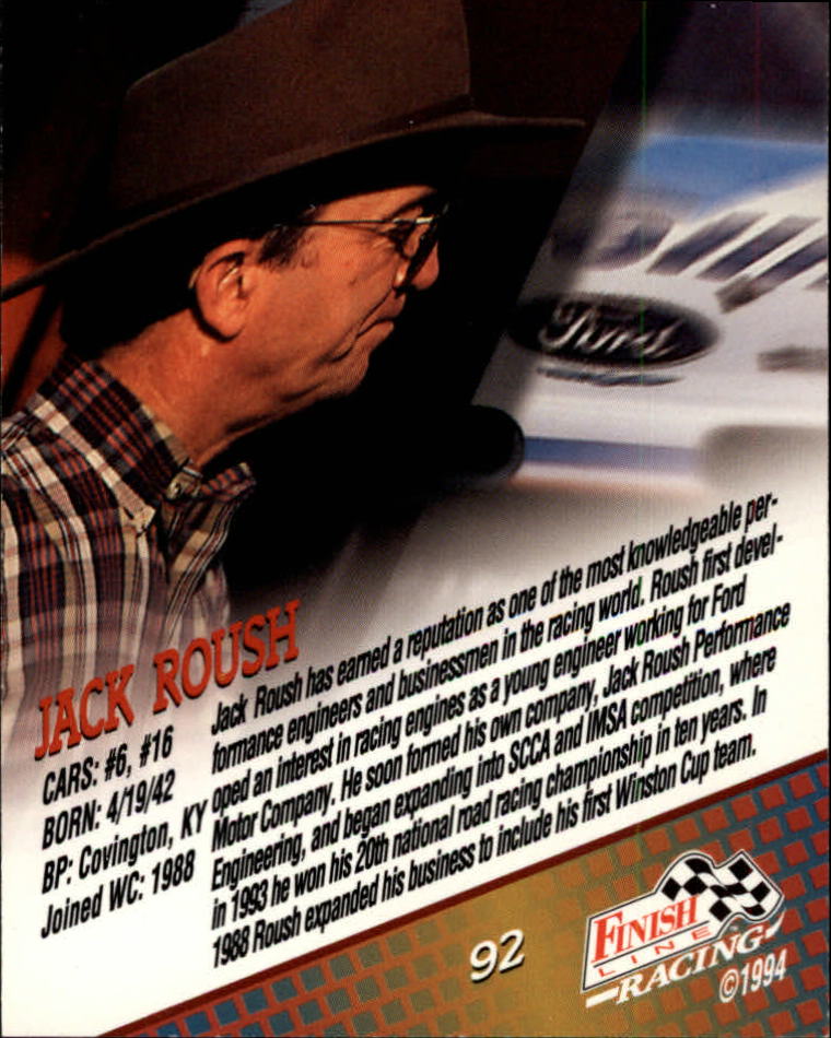 1994 Finish Line #92 Jack Roush back image