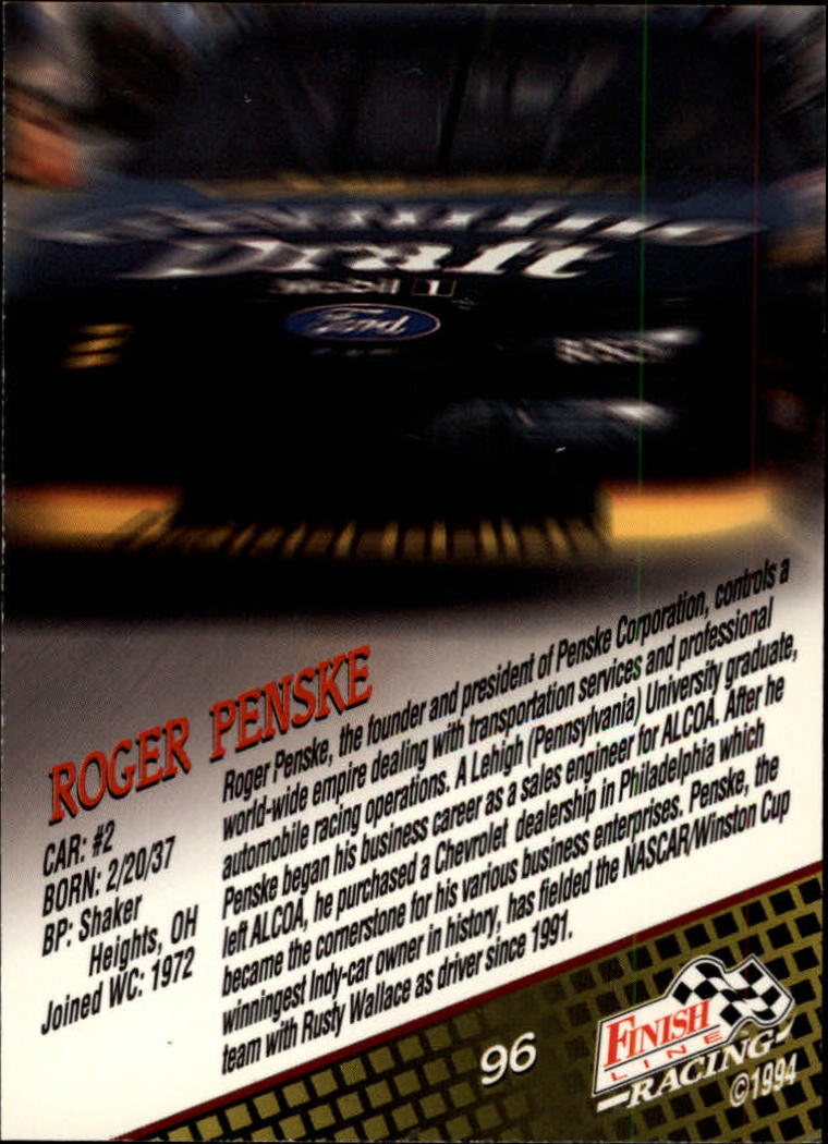 1994 Finish Line #96 Roger Penske back image