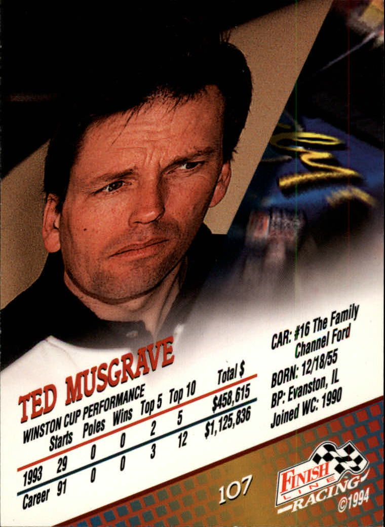 1994 Finish Line #107 Ted Musgrave back image
