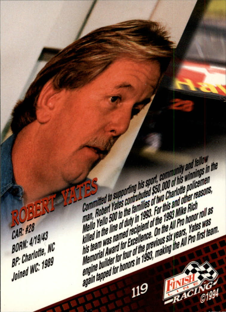 1994 Finish Line #119 Robert Yates back image