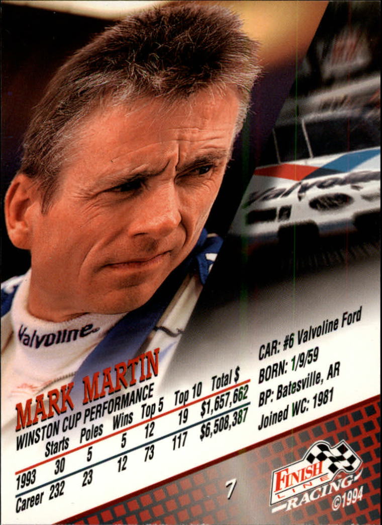 1994 Finish Line Silver #7 Mark Martin back image