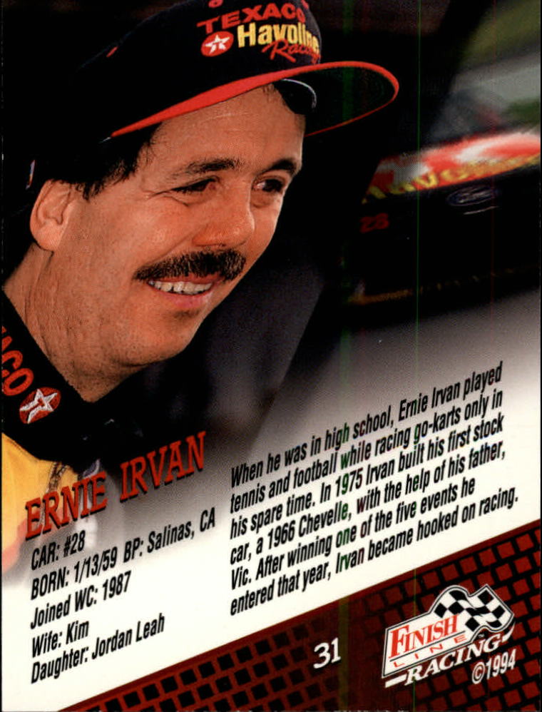 1994 Finish Line Silver #31 Ernie Irvan back image