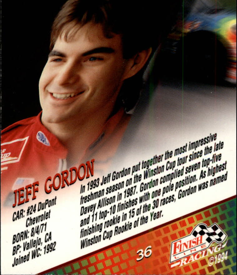 1994 Finish Line Silver #36 Jeff Gordon back image