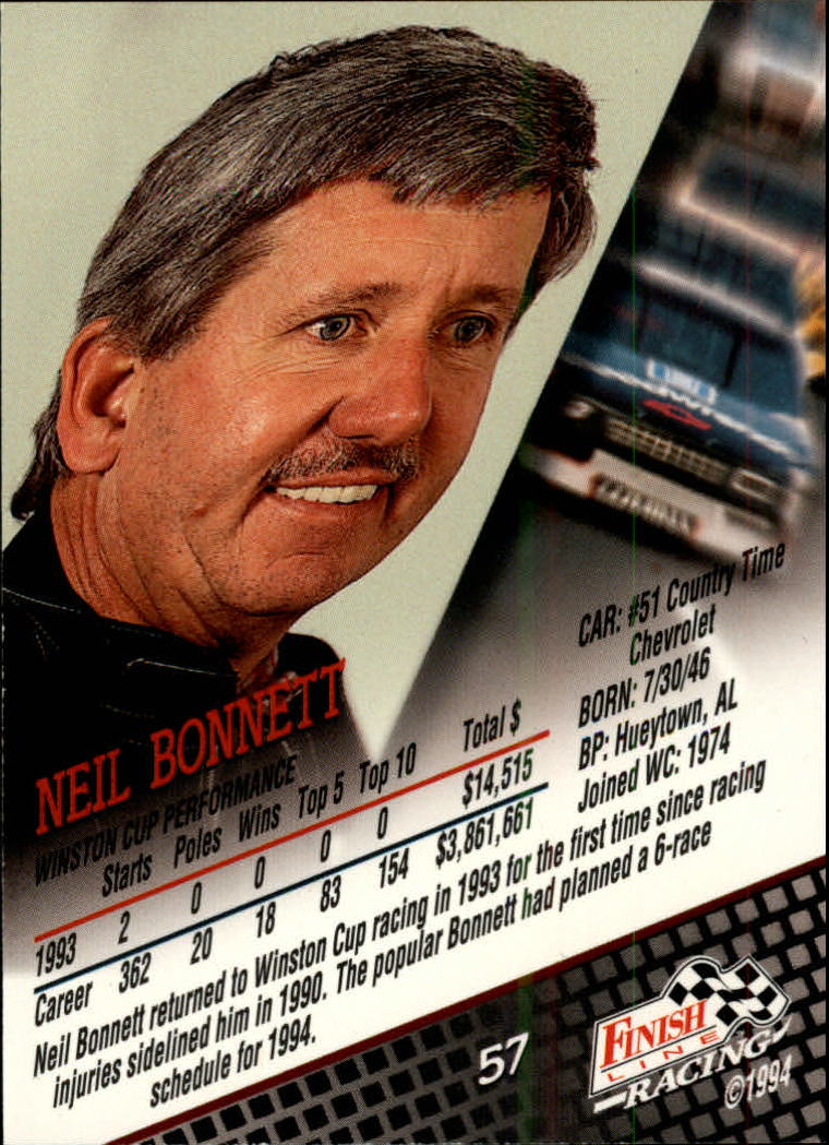 1994 Finish Line Silver #57 Neil Bonnett back image
