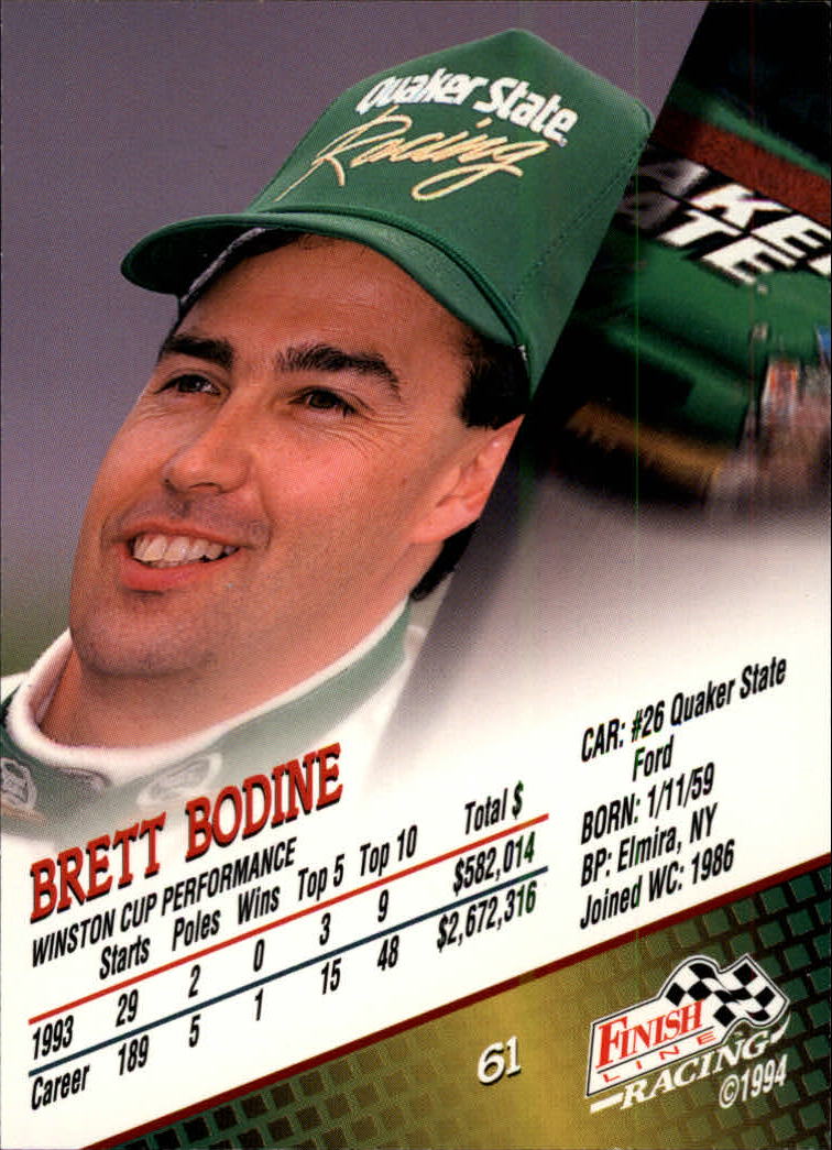 1994 Finish Line Silver #61 Brett Bodine back image