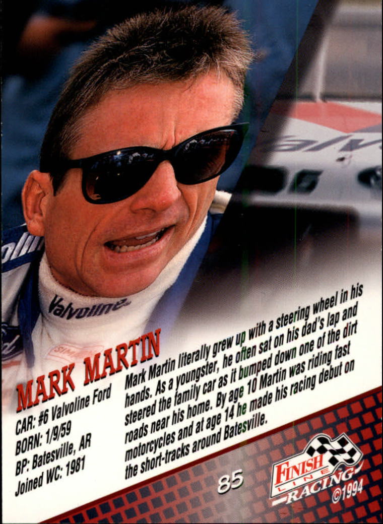 1994 Finish Line Silver #85 Mark Martin back image