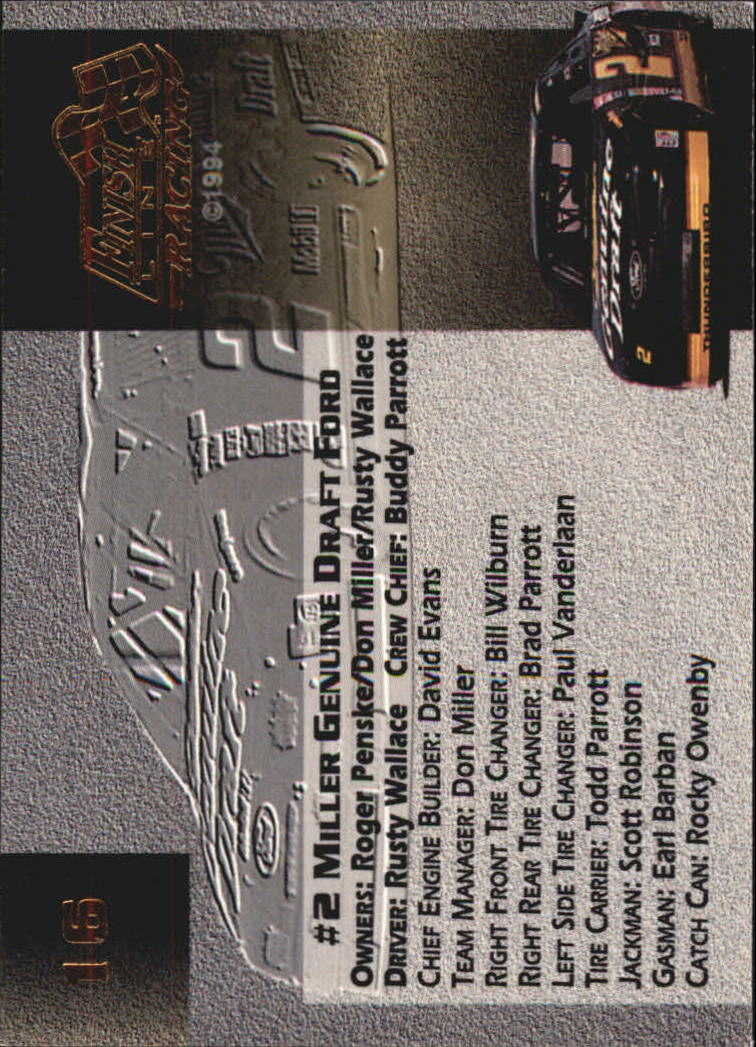 1994 Finish Line Gold #16 Rusty Wallace's Car back image