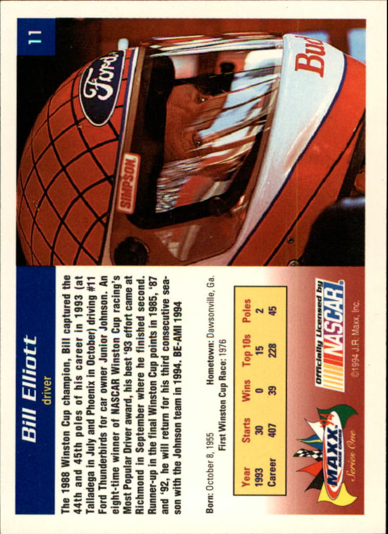 1994 Maxx #11 Bill Elliott back image