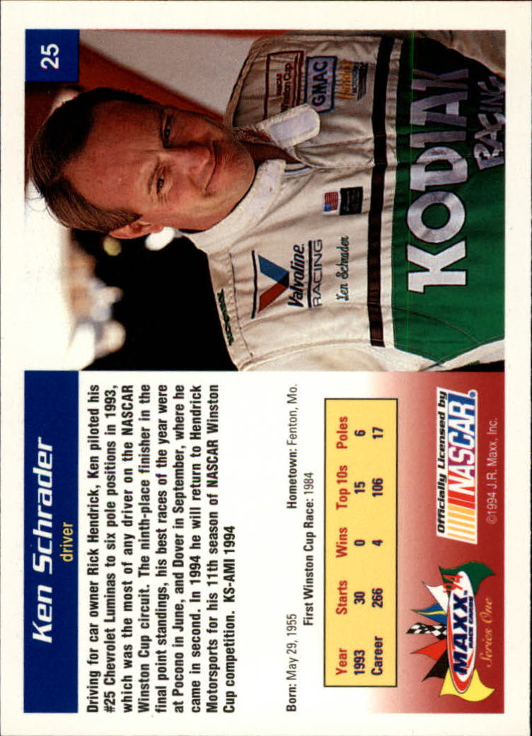 1994 Maxx #25 Ken Schrader back image