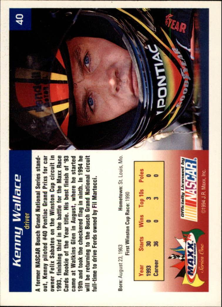 1994 Maxx #40 Kenny Wallace back image