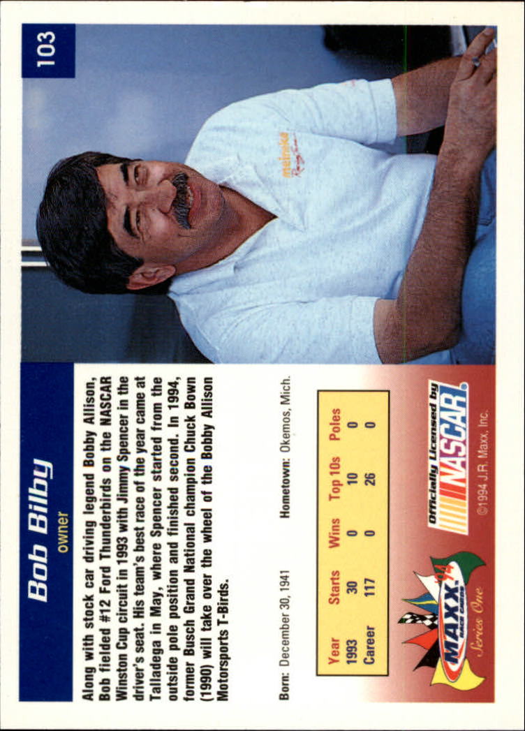 1994 Maxx #103 Bob Bilby back image