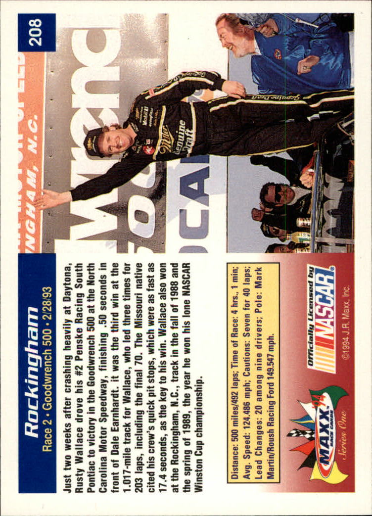 1994 Maxx #208 Rusty Wallace/Year in Review back image