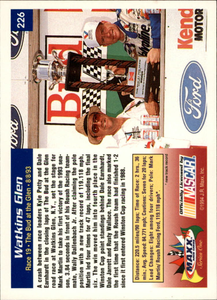 1994 Maxx #226 Mark Martin/Year in Review back image