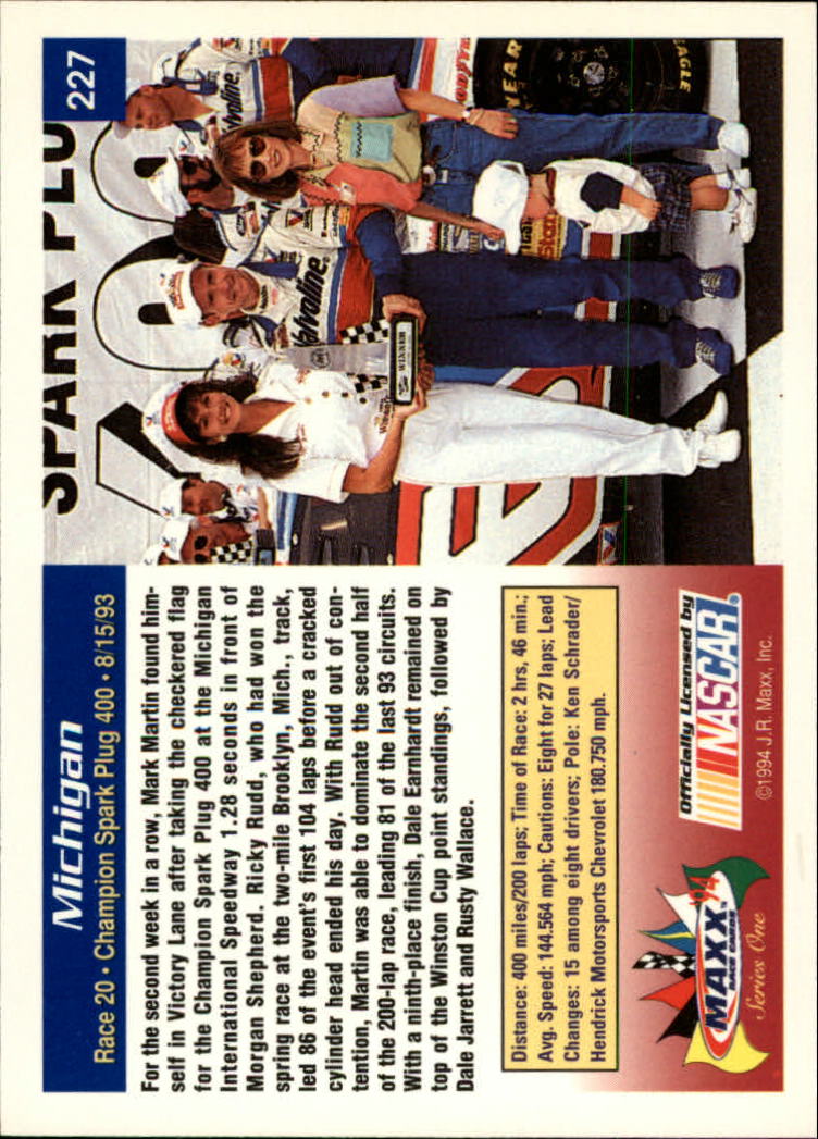 1994 Maxx #227 Mark Martin/Year in Review back image