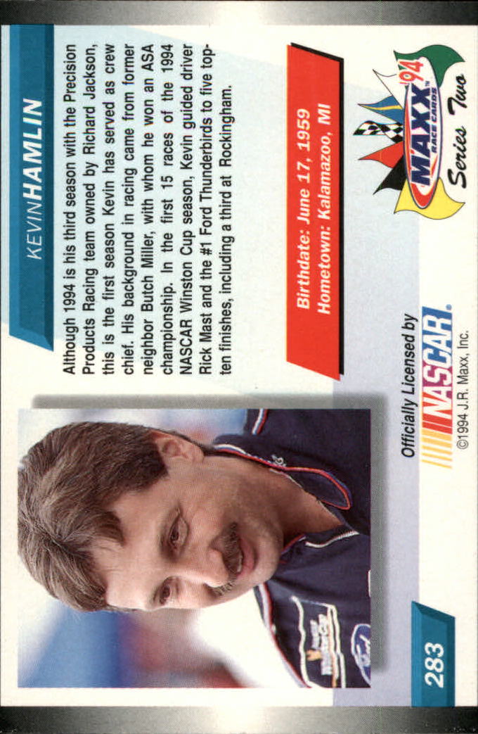 1994 Maxx #283 Kevin Hamlin RC back image