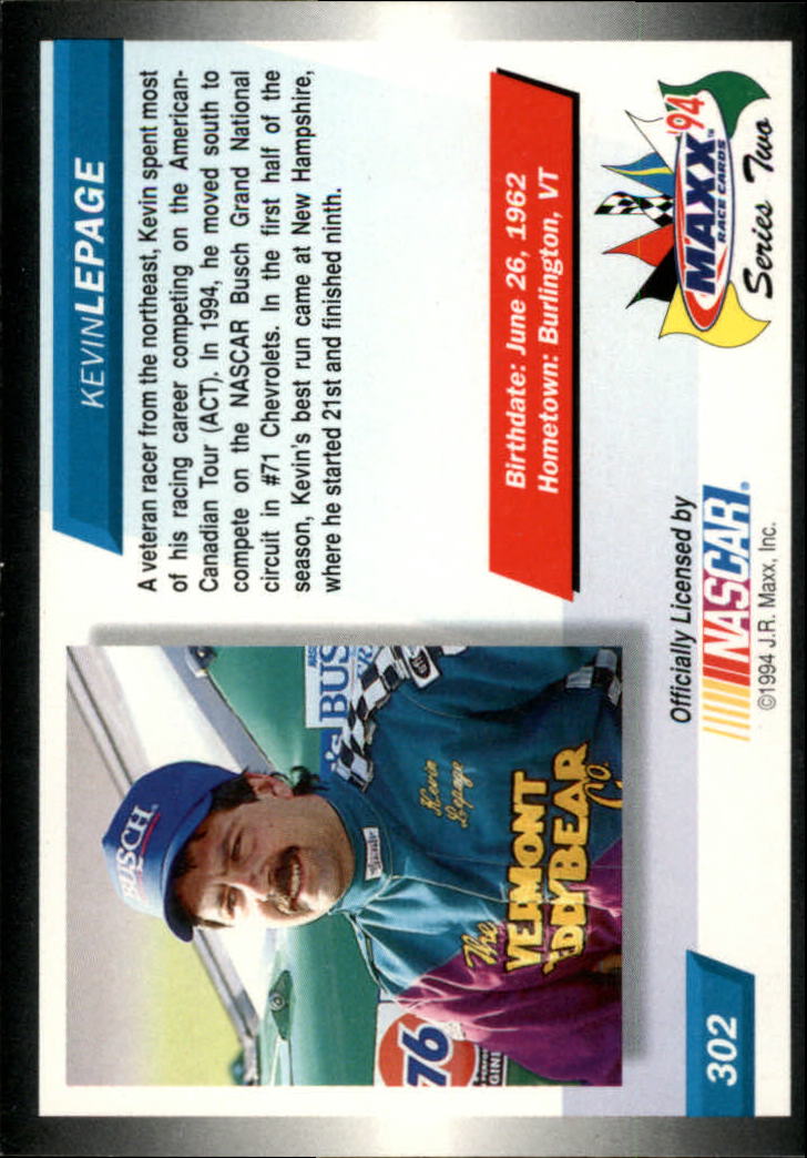 1994 Maxx #302 Kevin Lepage RC back image