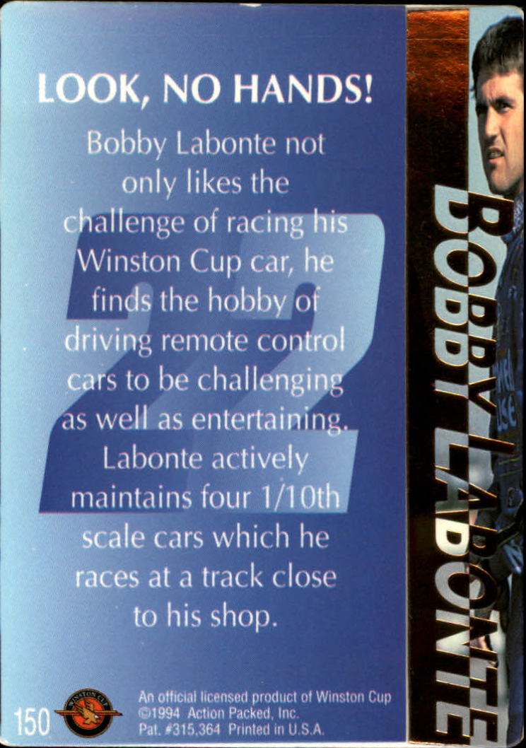 1994 Action Packed #150 Bobby Labonte back image