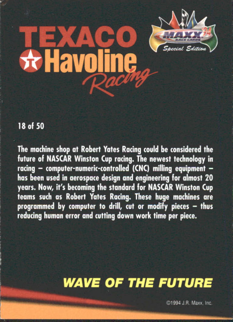 1994 Maxx Texaco Ernie Irvan #18 Ernie Irvan's Shop/Wave of the Future back image