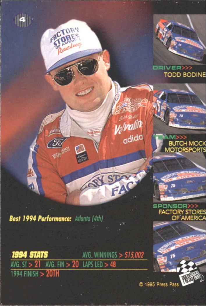 1995 VIP #4 Todd Bodine back image