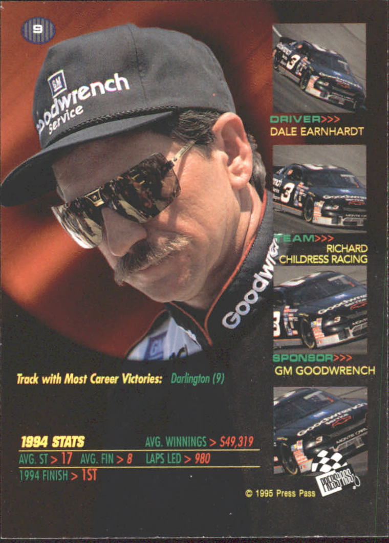 1995 VIP #9 Dale Earnhardt back image