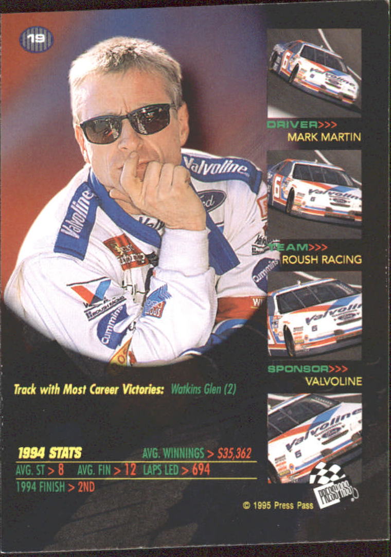 1995 VIP #19 Mark Martin back image