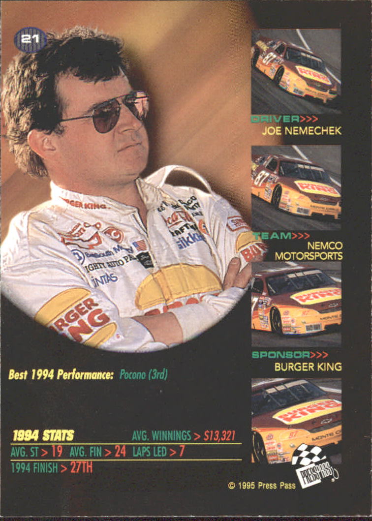 1995 VIP #21 Joe Nemechek back image
