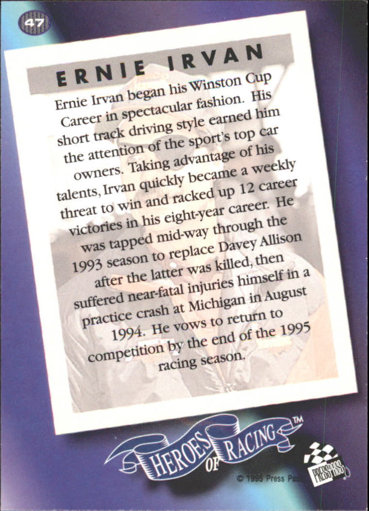 1995 VIP #47 Ernie Irvan HR back image