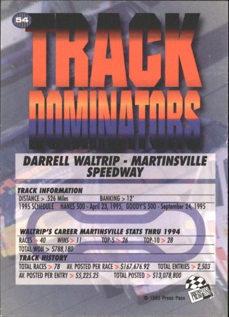 1995 VIP #54 Darrell Waltrip TD back image