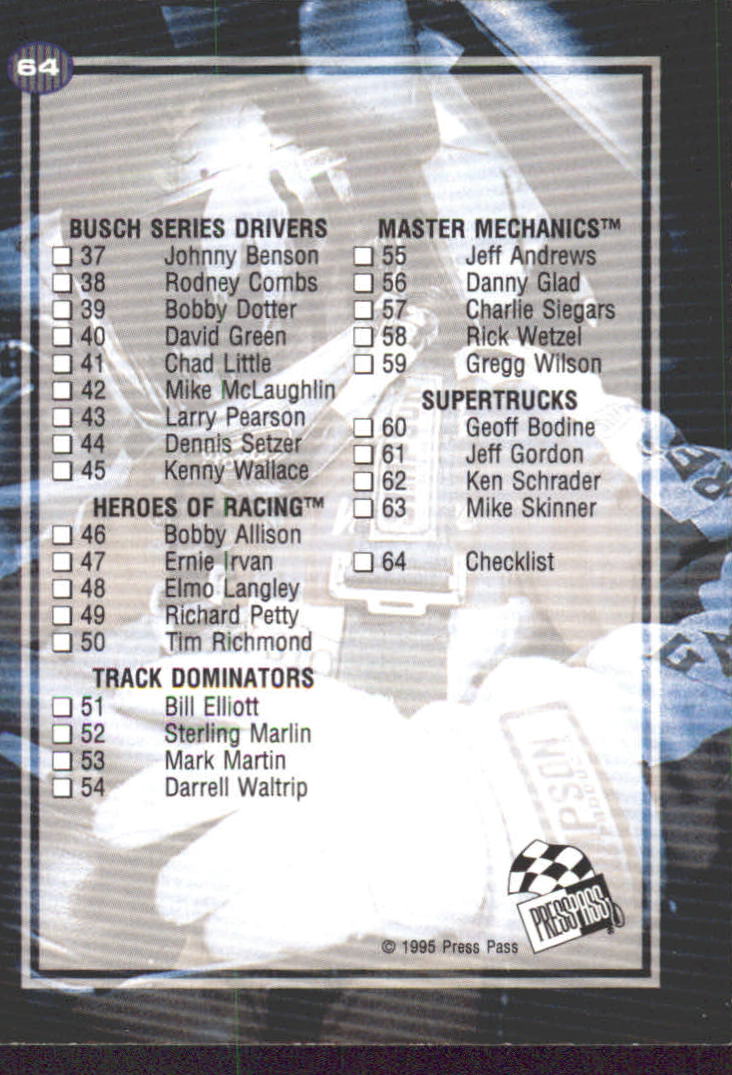 1995 VIP #64 Checklist back image